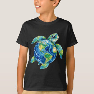 Rolig söt havssköldpadda som håller jordens havs v t shirt