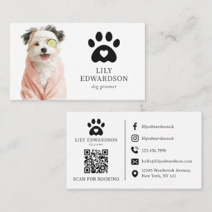 Rolig Söt Illustration Husdjur Hund Frisör QR-kod Visitkort