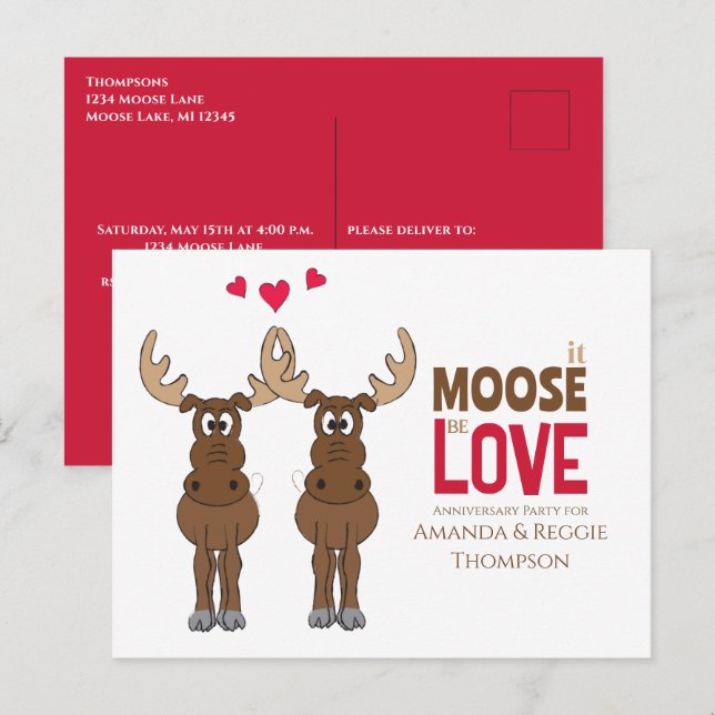 Rolig Söt Jubileumsfest Whimsical Älg Vykort (Fram/baksida)