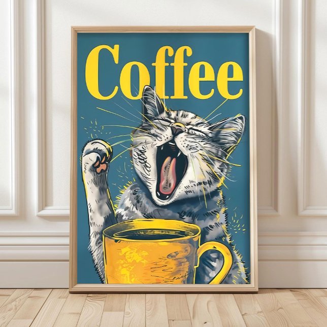 Rolig Söt Kaffe Katt Tryck – Maximalist Dopamin (Skapare uppladdad)