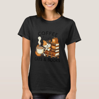 Rolig Söt Kaffe Katter Böcker Älskare Mysig idé fö T Shirt