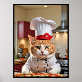 Rolig söt katt med en pizzaposter poster