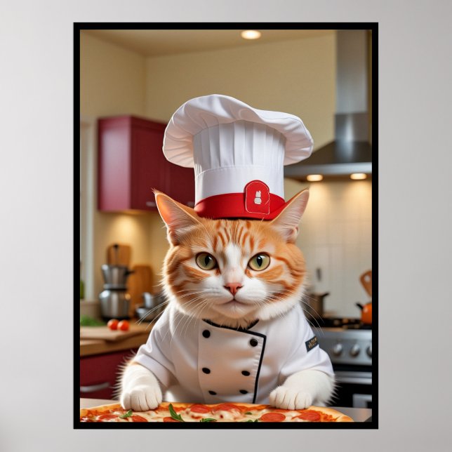Rolig söt katt med en pizzaposter poster (Framsidan)