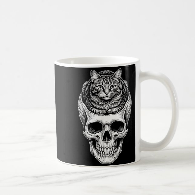 Rolig söt katt och dödskalle meme humor konst desi kaffemugg (Höger)