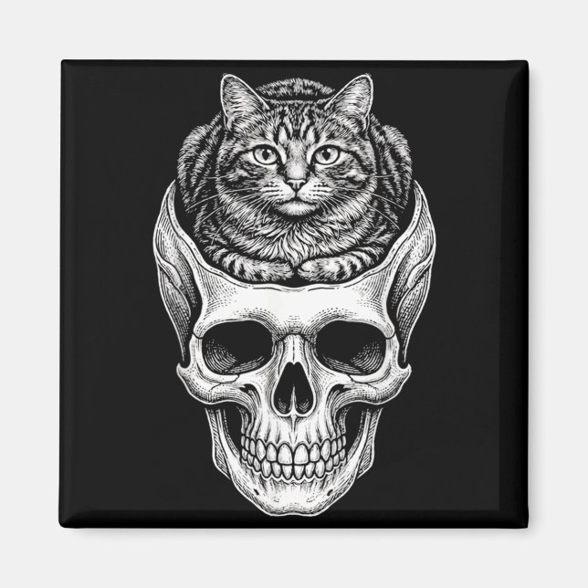 Rolig söt katt och dödskalle meme humor konst desi magnet (Framsidan)