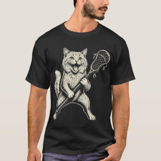 Rolig söt katt som spelar Lacrosse Vintage T Shirt