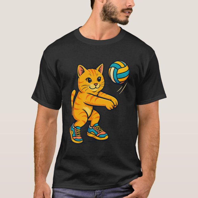 Rolig Söt Katt Volleybollspelare Fan T-shirt Träni (Framsida)