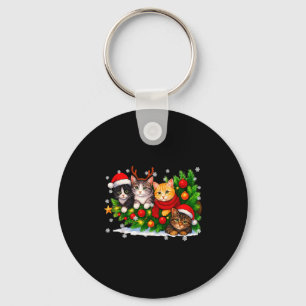 Rolig söt kattbesättning tomtehatt jul Xmas kvinno Nyckelring