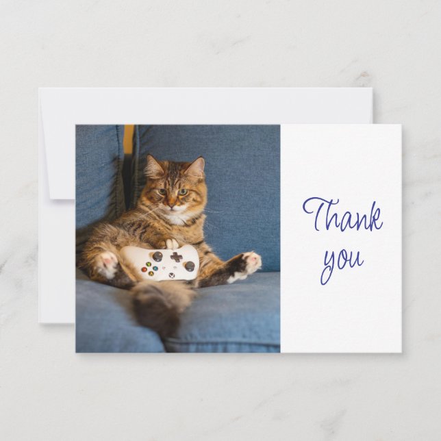 Rolig Söt Kattunge Katt Spelare Spelande  Tack Kort (Framsida)