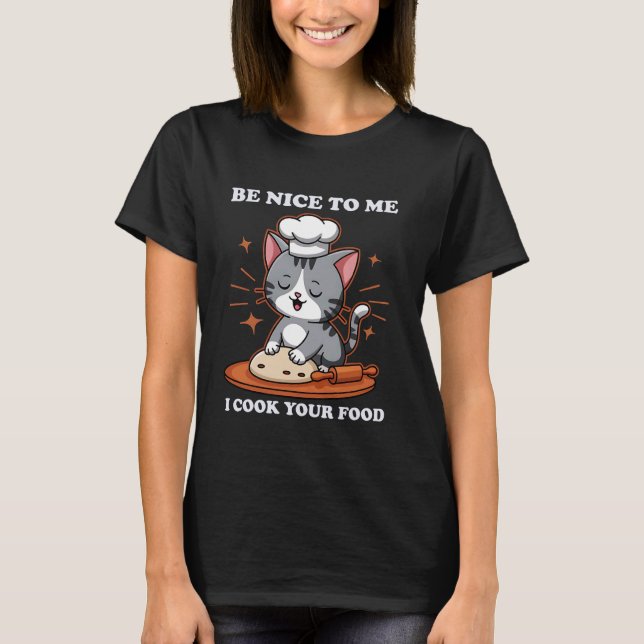 Rolig Söt Kock Katt Matlagning Kulinarisk Design f T Shirt (Framsida)