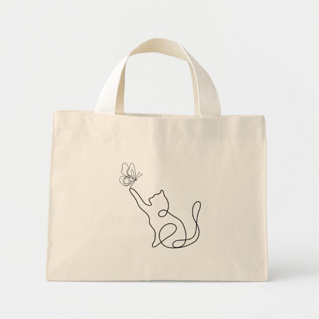 Rolig söt liten katt leker med en fjäril mini tygkasse (Framsidan)