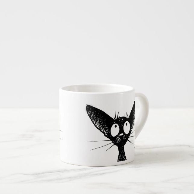 Rolig söt liten svart kattkonst espressomugg (Framsida höger)