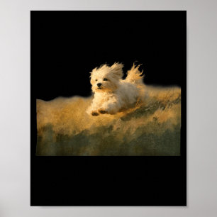 Rolig söt löpande hund konst malteser springer i d poster