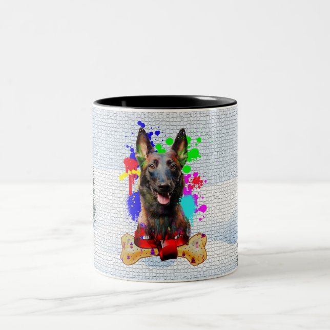 Rolig, söt Malinois-hund jul Två-Tonad Mugg (Center)