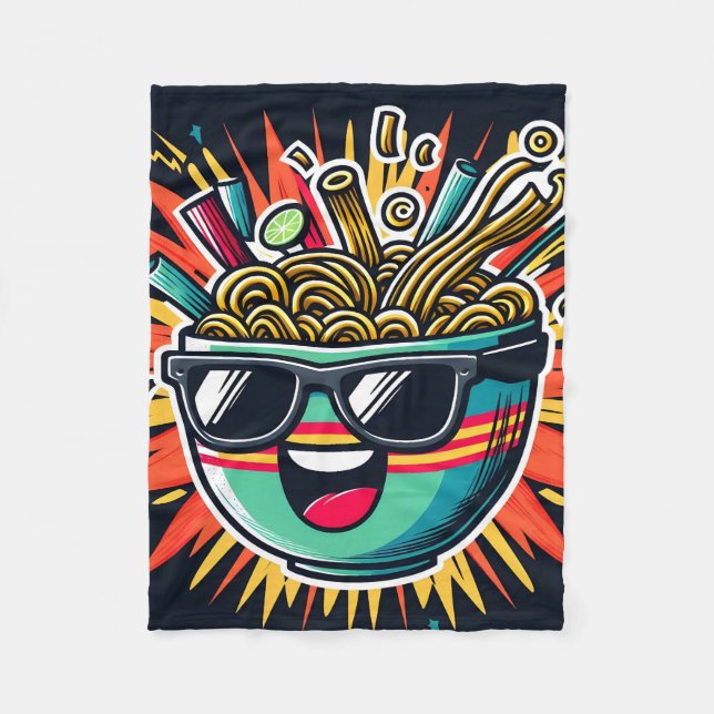 Rolig söt nudel tecknad Ramen-skål Fleecefilt (Framsidan)