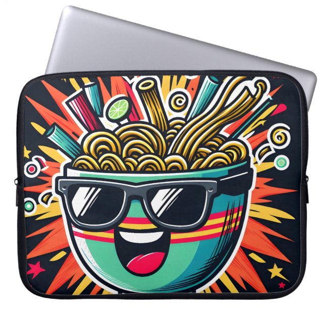 Rolig söt nudel tecknad Ramen-skål Laptop Fodral (Framsidan)