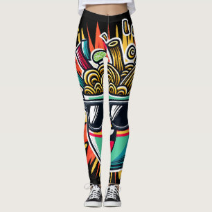 Rolig Söt Nudel Tecknad Ramen Skål Leggings