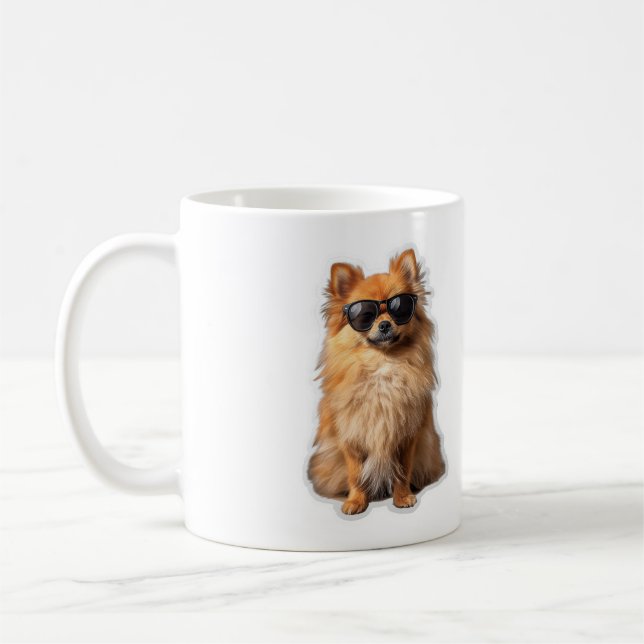 Rolig söt Pomeranian hund som bär solglasögon Kaffemugg (Vänster)