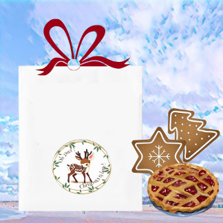 Rolig söt rådjurserie grön krans jul barn runt klistermärke