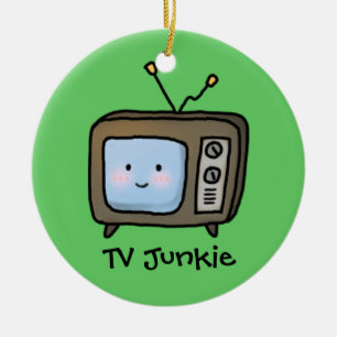 Rolig Söt Retro TV-Junkie Klotter Julgransprydnad Keramik