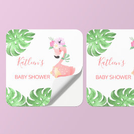 Rolig söt rosa flamingo baby shower fyrkantigt klistermärke