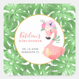 Rolig söt rosa flamingo baby shower rosa fyrkant fyrkantigt klistermärke