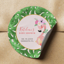 Rolig söt rosa flamingo baby shower-rosa runt klistermärke