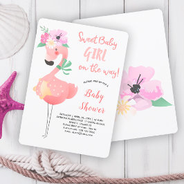 Rolig söt rosa flamingo blomster baby shower fest inbjudningar