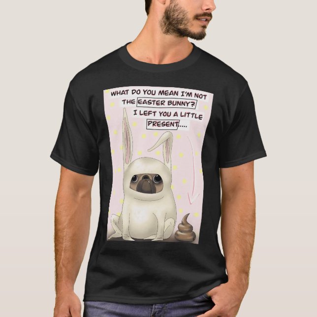 Rolig söt rosa pugskillustration av påskharen, kul t shirt (Framsida)