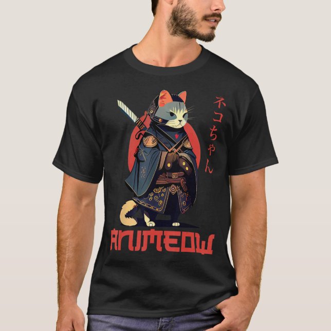 Rolig söt samuraj katt ninja kostym t shirt (Framsida)