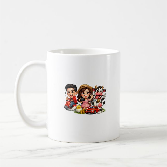 Rolig söt serie karikatyr Vänner och ko-mugg  Kaffemugg (Vänster)
