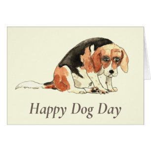 Rolig Söt Sorgsen Beagle Hund Vattenfärg Konst Hum Hälsningskort