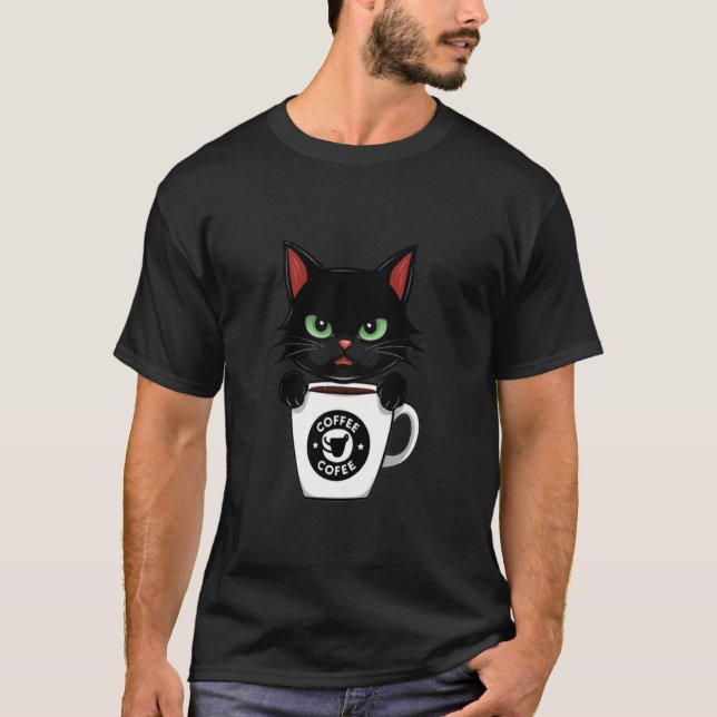Rolig Söt Svart Katt Kaffe Arg 1 T Shirt (Framsida)