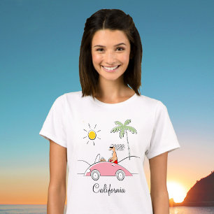 Rolig Söt Tecknad Dam Lyxbil Kalifornien Kvinnor T Shirt
