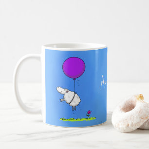 Rolig söt tecknad får med ballong kaffemugg