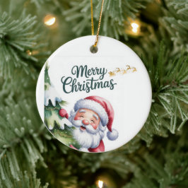 Rolig söt tomte med träd och typografi julgransprydnad keramik