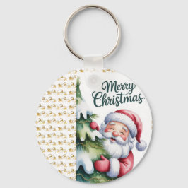 Rolig söt tomte med träd och typografi nyckelring