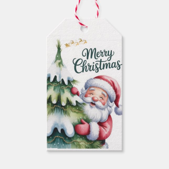 Rolig söt tomte med träd och typografi presentetikett (Framsidan)