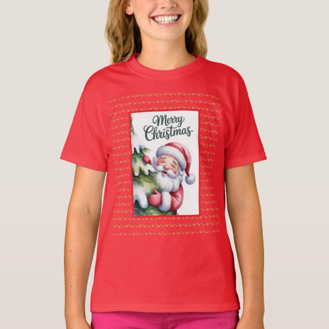 Rolig söt tomte med träd och typografi t shirt (Framsida)