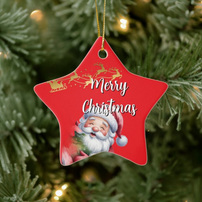 Rolig Söt Tomte & Typografi Julgransprydnad Keramik (Träd)