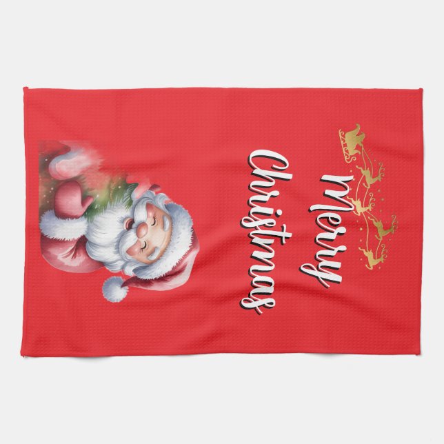 Rolig Söt Tomte & Typografi Kökshandduk (Horisontell)