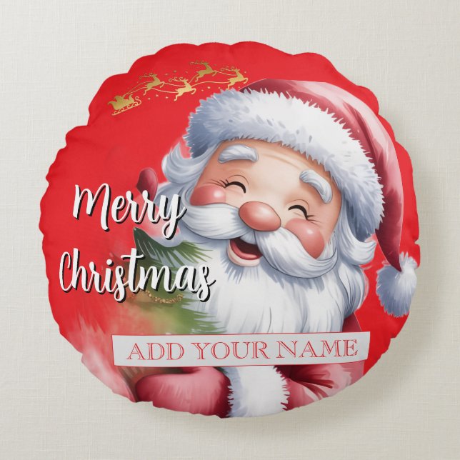 Rolig söt tomte & typografi rund kudde (Framsidan)