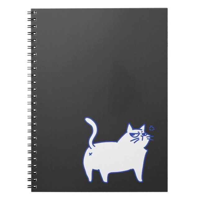 Rolig söt vit katt doodle karaktär anteckningsbok (Framsidan)