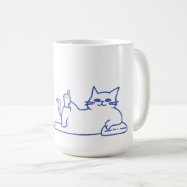 Rolig Söt Vit Katt Doodle Karaktär Kaffemugg