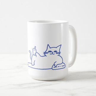 Rolig Söt Vit Katt Doodle Karaktär Kaffemugg