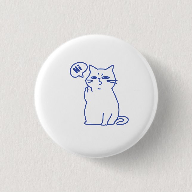 Rolig Söt Vit Katt Doodle Karaktär Knapp (Framsida)