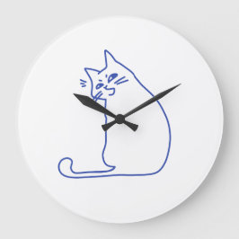 Rolig söt vit katt doodle karaktär stor klocka