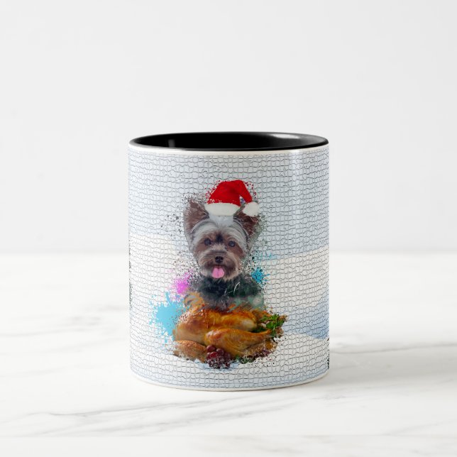 Rolig, söt Yorkie hund jul Två-Tonad Mugg (Center)