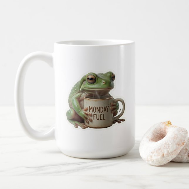 Rolig Sövnig Groda Dricker Kaffe Måndag Bränsle Kaffemugg (Med munk)