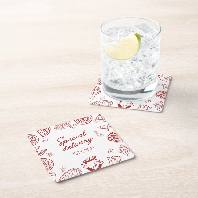 Rolig speciell leverans pizza baby shower underlägg papper kvadrat (Insitu)